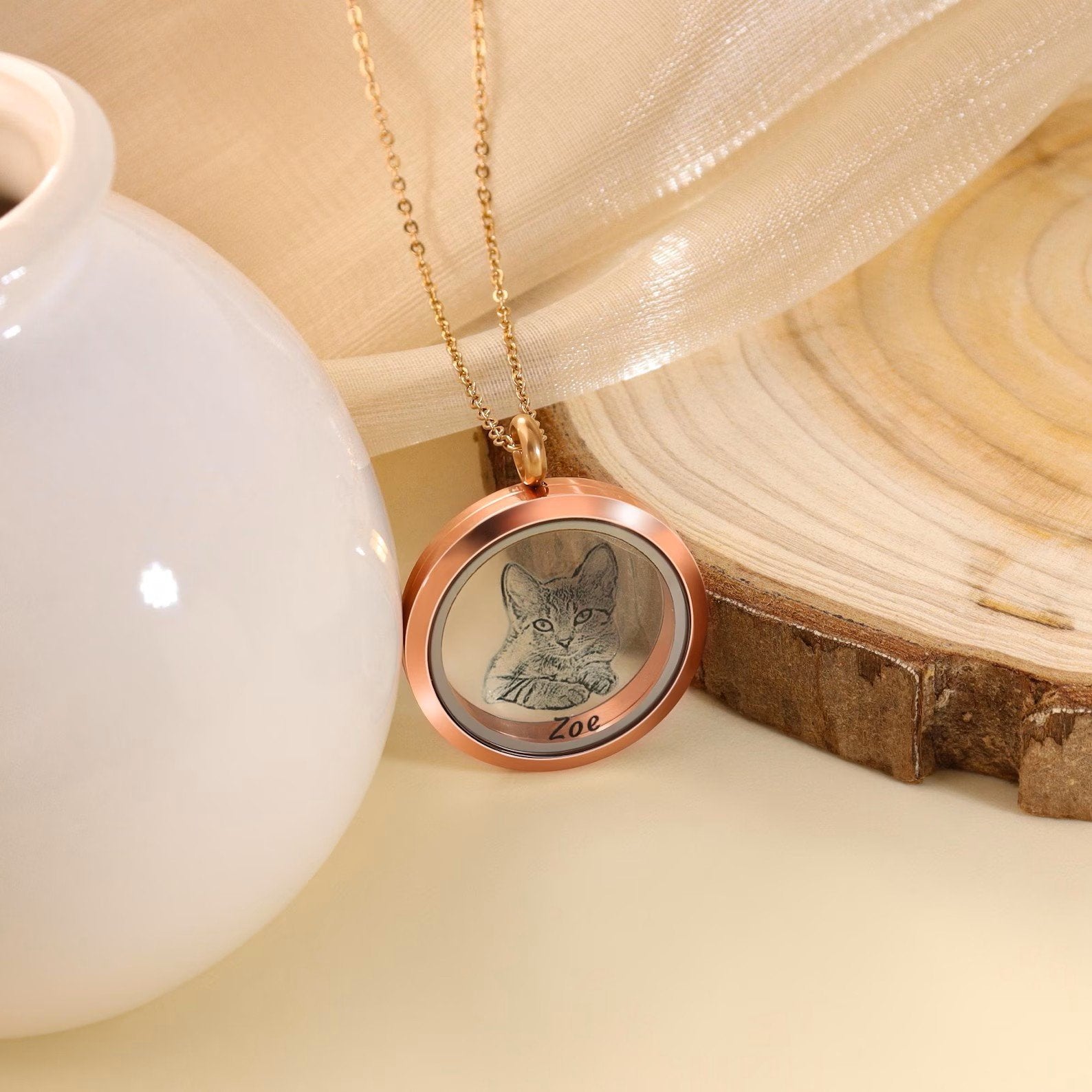 Pet transparent Urn Necklace_Rose Gold